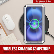 Load image into Gallery viewer, Funda de metal para iPhone 16 Plus, carcasa de armadura resistente de grado militar [a prueba de golpes], carcasa rígida de cuerpo completo [blanca]
