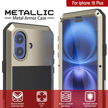 Load image into Gallery viewer, Funda de metal para iPhone 16 Plus, carcasa resistente de grado militar [a prueba de golpes], carcasa rígida de cuerpo completo [dorada]
