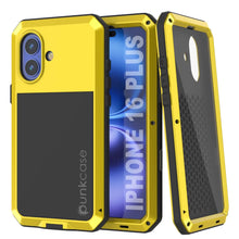 Load image into Gallery viewer, Funda de metal para iPhone 16 Plus, carcasa resistente de grado militar [a prueba de golpes], carcasa rígida de cuerpo completo [amarilla]
