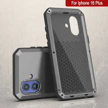 Load image into Gallery viewer, Funda de metal para iPhone 16 Plus, carcasa de armadura resistente de grado militar [a prueba de golpes], carcasa rígida de cuerpo completo [plateada]
