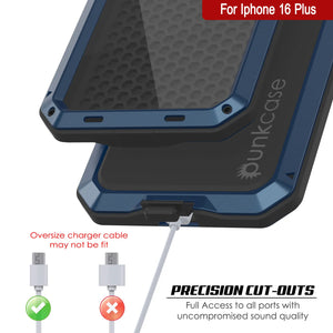 Funda de metal para iPhone 16 Plus, carcasa de armadura de grado militar resistente [a prueba de golpes], carcasa rígida de cuerpo completo [azul]