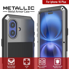 Load image into Gallery viewer, Funda de metal para iPhone 16 Plus, carcasa de armadura resistente de grado militar [a prueba de golpes], carcasa rígida de cuerpo completo [plateada]
