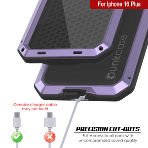 Funda de metal para iPhone 16 Plus, carcasa resistente de grado militar [a prueba de golpes], carcasa rígida de cuerpo completo [morado]