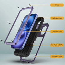Load image into Gallery viewer, Funda de metal para iPhone 16 Plus, carcasa resistente de grado militar [a prueba de golpes], carcasa rígida de cuerpo completo [morado]
