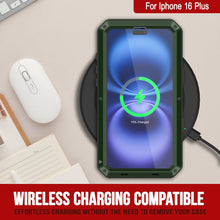 Load image into Gallery viewer, Funda de metal para iPhone 16 Plus, carcasa resistente de grado militar [a prueba de golpes], carcasa rígida de cuerpo completo [verde oscuro]
