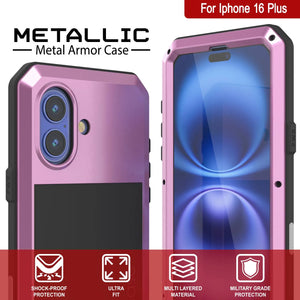 Funda de metal para iPhone 16 Plus, carcasa resistente de grado militar [a prueba de golpes], carcasa rígida de cuerpo completo [rosa]