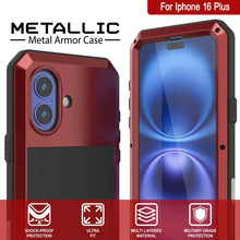 Load image into Gallery viewer, Funda de metal para iPhone 16 Plus, carcasa de armadura resistente de grado militar [a prueba de golpes], carcasa rígida de cuerpo completo [roja]
