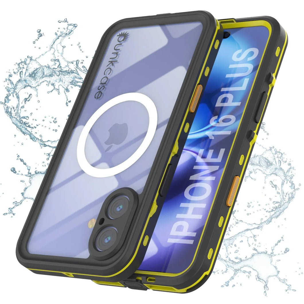 Funda impermeable para iPhone 16+ Plus, Punkcase SpikeStar Yellow Series | Funda fina de 2 m sumergible IP68