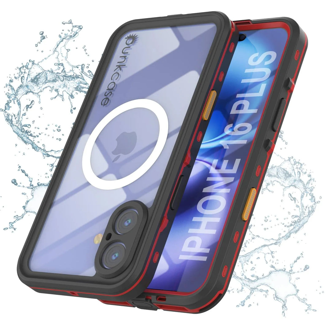 Funda impermeable para iPhone 16+ Plus, Punkcase SpikeStar Red Series | Ajuste fino, 2 m, sumergible, IP68