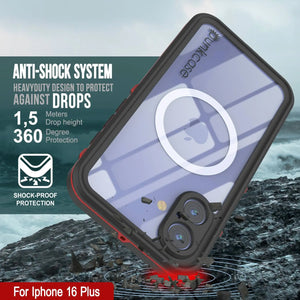 Funda impermeable para iPhone 16+ Plus, Punkcase SpikeStar Red Series | Ajuste fino, 2 m, sumergible, IP68