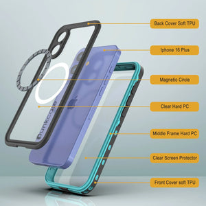 Funda impermeable para iPhone 16+ Plus, Punkcase SpikeStar Teal Series | Ajuste fino, 2 m, sumergible, IP68