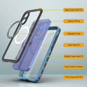 Funda impermeable para iPhone 16+ Plus, Punkcase SpikeStar Light-Blue Series | Funda fina de 2 m sumergible IP68