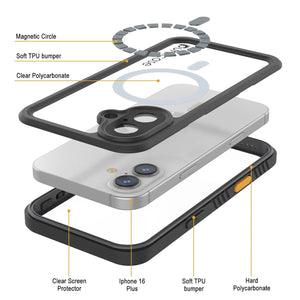 Funda impermeable para iPhone 16 Plus, Punkcase [Extreme Mag Series] Armor Cover con protector de pantalla incorporado [gris]