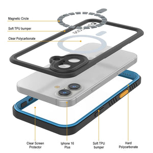 Funda impermeable para iPhone 16 Plus, Punkcase [Extreme Mag Series] Armor Cover con protector de pantalla incorporado [azul]