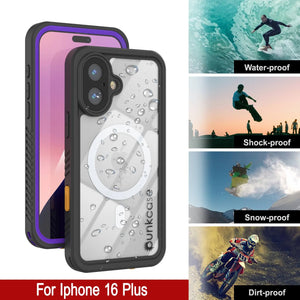 Funda impermeable para iPhone 16 Plus, Punkcase [Extreme Mag Series] Armor Cover con protector de pantalla incorporado [púrpura]