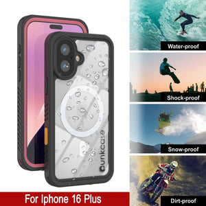 Funda impermeable para iPhone 16 Plus, Punkcase [Extreme Mag Series] Armor Cover con protector de pantalla incorporado [rosa]