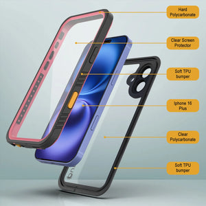 Funda impermeable para iPhone 16 Plus, Punkcase [Extreme Series] Armor Cover con protector de pantalla incorporado [rosa]