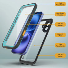 Cargar imagen en el visor de la galería, Funda impermeable para iPhone 16 Plus, Punkcase [Extreme Series] Armor Cover con protector de pantalla incorporado [verde azulado]

