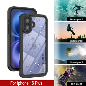 Funda impermeable para iPhone 16 Plus, Punkcase [Extreme Series] Armor Cover con protector de pantalla incorporado [Negro]