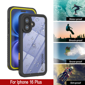 Funda impermeable para iPhone 16 Plus, Punkcase [Extreme Series] Armor Cover con protector de pantalla incorporado [Amarillo]