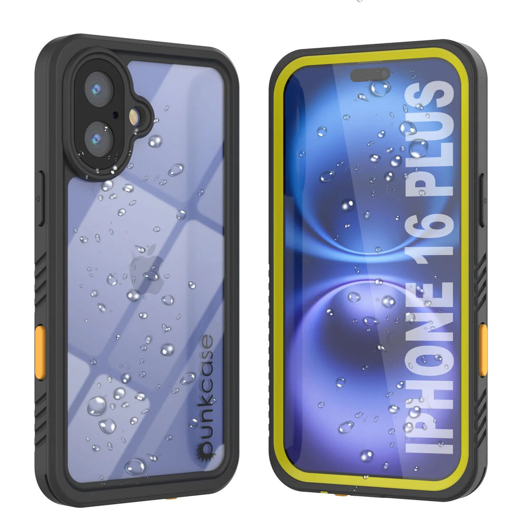 Funda impermeable para iPhone 16 Plus, Punkcase [Extreme Series] Armor Cover con protector de pantalla incorporado [Amarillo]