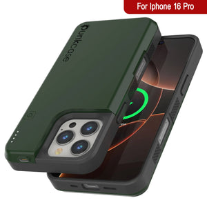 Estuche de batería para iPhone 16 Pro, batería externa PunkJuice de 5000 mAh con carga rápida MagSafe y protector de pantalla | [Verde]