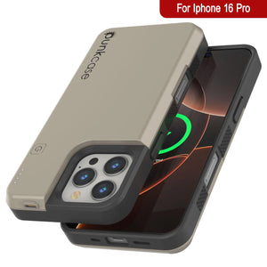 Estuche de batería para iPhone 16 Pro, batería externa PunkJuice de 5000 mAh con carga rápida MagSafe y protector de pantalla | [Dorado]