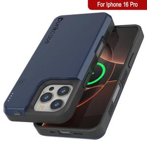 Estuche de batería para iPhone 16 Pro, batería externa PunkJuice de 5000 mAh con carga rápida MagSafe y protector de pantalla | [Azul marino]