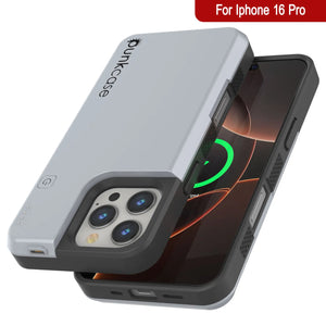 Estuche de batería para iPhone 16 Pro, batería externa PunkJuice de 5000 mAh con carga rápida MagSafe y protector de pantalla | [Blanco]