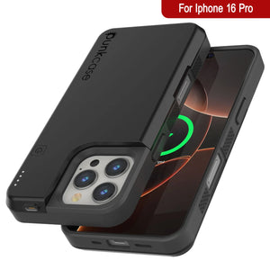 Estuche de batería para iPhone 16 Pro, batería externa PunkJuice de 5000 mAh con carga rápida MagSafe y protector de pantalla | [Negro]