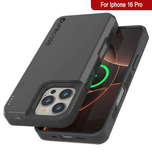 Estuche de batería para iPhone 16 Pro, batería externa PunkJuice de 5000 mAh con carga rápida MagSafe y protector de pantalla | [gris]