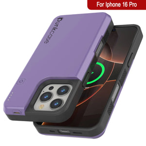 Estuche de batería para iPhone 16 Pro, batería externa PunkJuice de 5000 mAh con carga rápida MagSafe y protector de pantalla | [Púrpura]