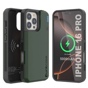 Estuche de batería para iPhone 16 Pro, batería externa PunkJuice de 5000 mAh con carga rápida MagSafe y protector de pantalla | [Verde]