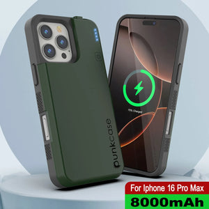 Estuche de batería para iPhone 16 Pro Max, batería externa PunkJuice MagSafe de 8000 mAh con carga rápida y protector de pantalla | [Verde]