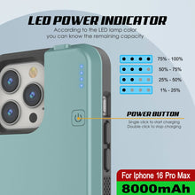 Cargar imagen en el visor de la galería, Estuche de batería para iPhone 16 Pro Max, batería externa PunkJuice MagSafe de 8000 mAh con carga rápida y protector de pantalla | [Verde azulado]
