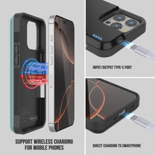 Cargar imagen en el visor de la galería, Estuche de batería para iPhone 16 Pro Max, batería externa PunkJuice MagSafe de 8000 mAh con carga rápida y protector de pantalla | [Verde azulado]

