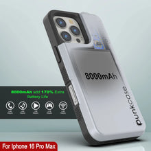 Load image into Gallery viewer, Estuche de batería para iPhone 16 Pro Max, batería externa PunkJuice de 8000 mAh con carga rápida MagSafe y protector de pantalla | [Blanco]
