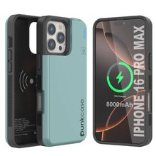 Cargar imagen en el visor de la galería, Estuche de batería para iPhone 16 Pro Max, batería externa PunkJuice MagSafe de 8000 mAh con carga rápida y protector de pantalla | [Verde azulado]
