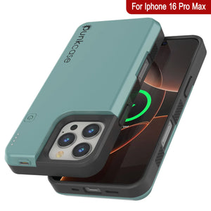 Estuche de batería para iPhone 16 Pro Max, batería externa PunkJuice MagSafe de 8000 mAh con carga rápida y protector de pantalla | [Verde azulado]