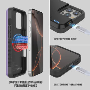 Estuche de batería para iPhone 16 Pro Max, batería externa PunkJuice de 8000 mAh con carga rápida MagSafe y protector de pantalla | [Púrpura]