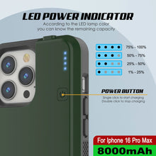 Cargar imagen en el visor de la galería, Estuche de batería para iPhone 16 Pro Max, batería externa PunkJuice MagSafe de 8000 mAh con carga rápida y protector de pantalla | [Verde]
