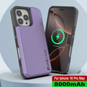 Estuche de batería para iPhone 16 Pro Max, batería externa PunkJuice de 8000 mAh con carga rápida MagSafe y protector de pantalla | [Púrpura]