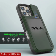 Cargar imagen en el visor de la galería, Estuche de batería para iPhone 16 Pro Max, batería externa PunkJuice MagSafe de 8000 mAh con carga rápida y protector de pantalla | [Verde]
