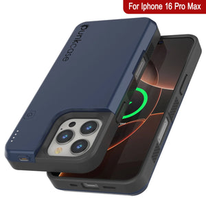 Estuche de batería para iPhone 16 Pro Max, batería externa PunkJuice de 8000 mAh con carga rápida MagSafe y protector de pantalla | [Azul marino]