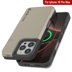 Estuche de batería para iPhone 16 Pro Max, batería externa PunkJuice MagSafe de 8000 mAh con carga rápida y protector de pantalla | [Dorado]