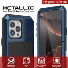Cargar imagen en el visor de la galería, Funda de metal para iPhone 16 Pro Max, carcasa de armadura resistente de grado militar [a prueba de golpes], carcasa rígida de cuerpo completo [azul]
