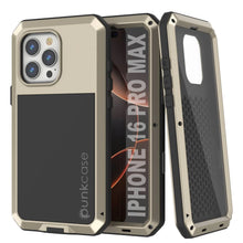 Cargar imagen en el visor de la galería, Funda de metal para iPhone 16 Pro Max, carcasa de armadura resistente de grado militar [a prueba de golpes], carcasa rígida de cuerpo completo [dorada]
