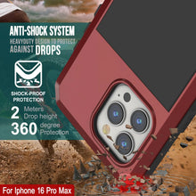 Cargar imagen en el visor de la galería, Funda de metal para iPhone 16 Pro Max, carcasa de armadura resistente de grado militar [a prueba de golpes], carcasa rígida de cuerpo completo [roja]
