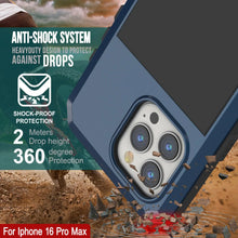 Cargar imagen en el visor de la galería, Funda de metal para iPhone 16 Pro Max, carcasa de armadura resistente de grado militar [a prueba de golpes], carcasa rígida de cuerpo completo [azul]
