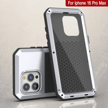 Cargar imagen en el visor de la galería, Funda de metal para iPhone 16 Pro Max, carcasa de armadura resistente de grado militar [a prueba de golpes], carcasa rígida de cuerpo completo [blanca]
